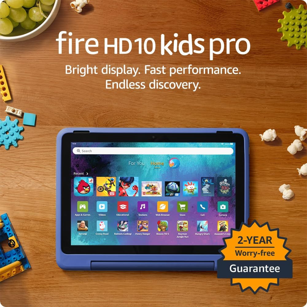 Amazon Fire HD 10 Kids Pro Tablet, Ages 6-12. Bright 10.1" HD Screen, Includes Ad-Free Content, Robust Parental Controls, 13-Hr Battery and Slim Case for Older Kids, 32 GB, Happy Day