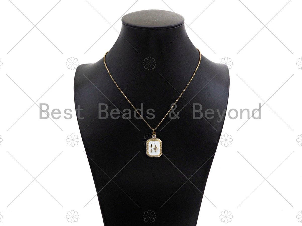 Gold Filled CZ Micro Pave North Star On Colorful Enamel Rectangle Shape Pendant,18K Gold Filled Enamel Charm,17x28mm,Sku#LK360