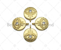 Clear CZ Micro Pave Evil Eye on Disc Pendant/Charm, Lucky Eye Cubic Zirconia Pendant, Real Gold Plated Charm Pendant,15x18mm,Sku#L304