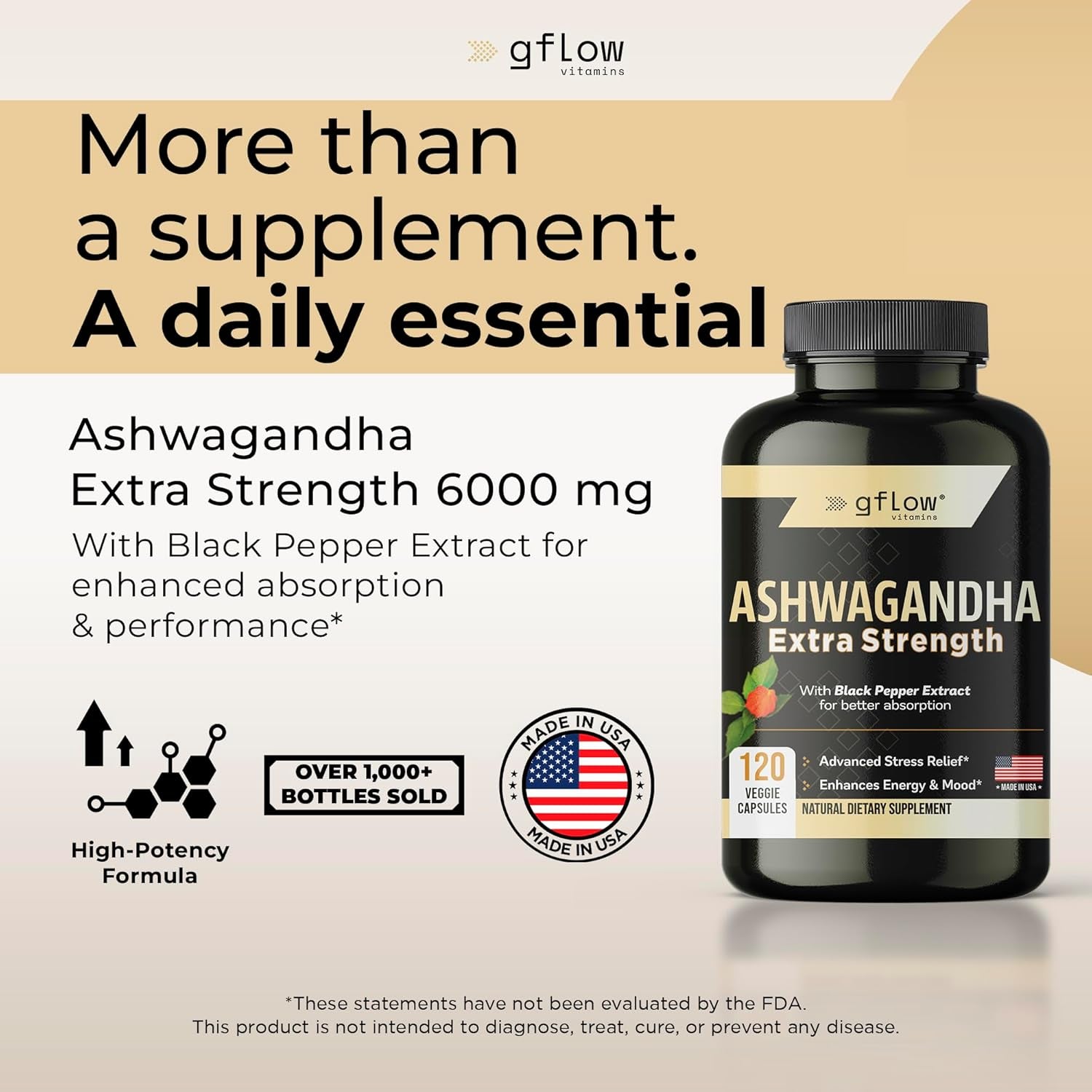 Ashwagandha Supplements for Women and Men | Sleep, Mood and Energy Support | Extra Strength, Vegan Friendly, Non-Gmo, Made in USA
