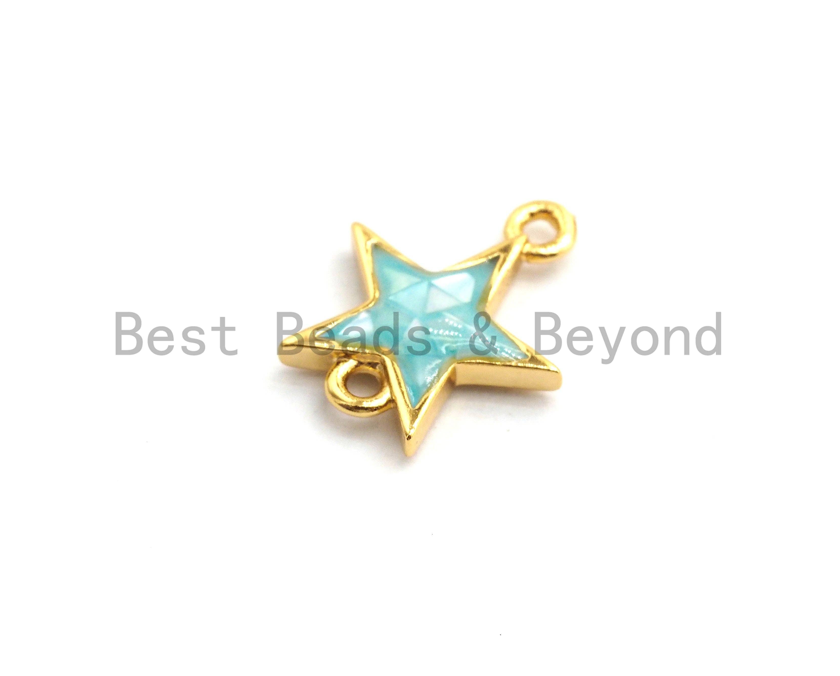 100% Natural Aqua Blue Shell Star Shape Connector, Blue Shell Connector for Bracelet/Necklace Making, Gold/Silver Plated, 11x13mm,SKU#Z297