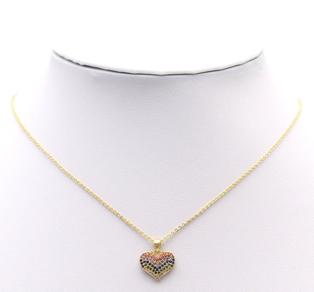 Rainbow CZ Gold Heart Charm, Sku#Y756