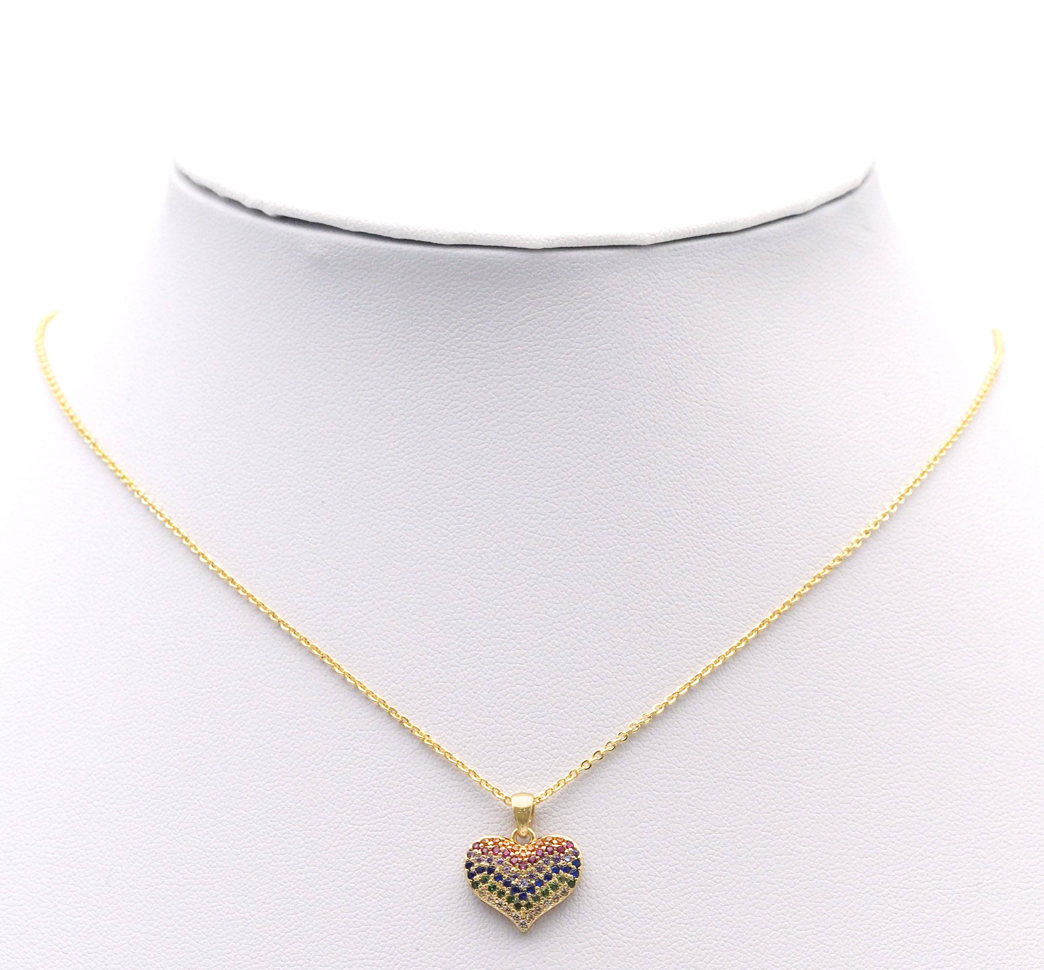 Rainbow CZ Gold Heart Charm, Sku#Y756