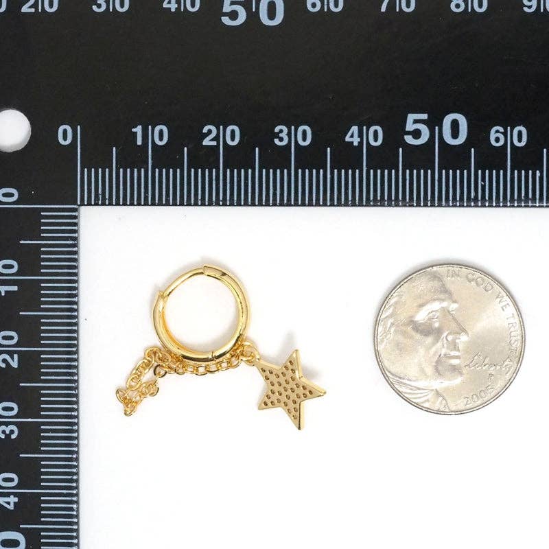 CZ Five Star Dangle Hoop Earrings, Sku#LD394
