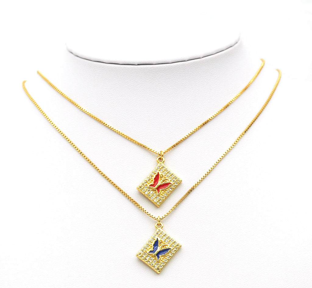 CZ Enamel Butterfly Charm, Sku#JL82