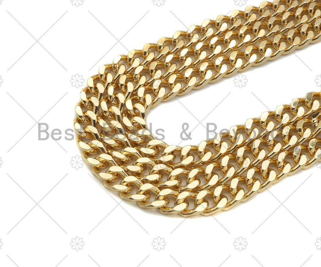 11x14mm Black/Gold High Quality Large Heavy Flat Curb Chain, Diamond Cut Bold Curb Chain, Cuban Heavy Metal Chain, sku#M394