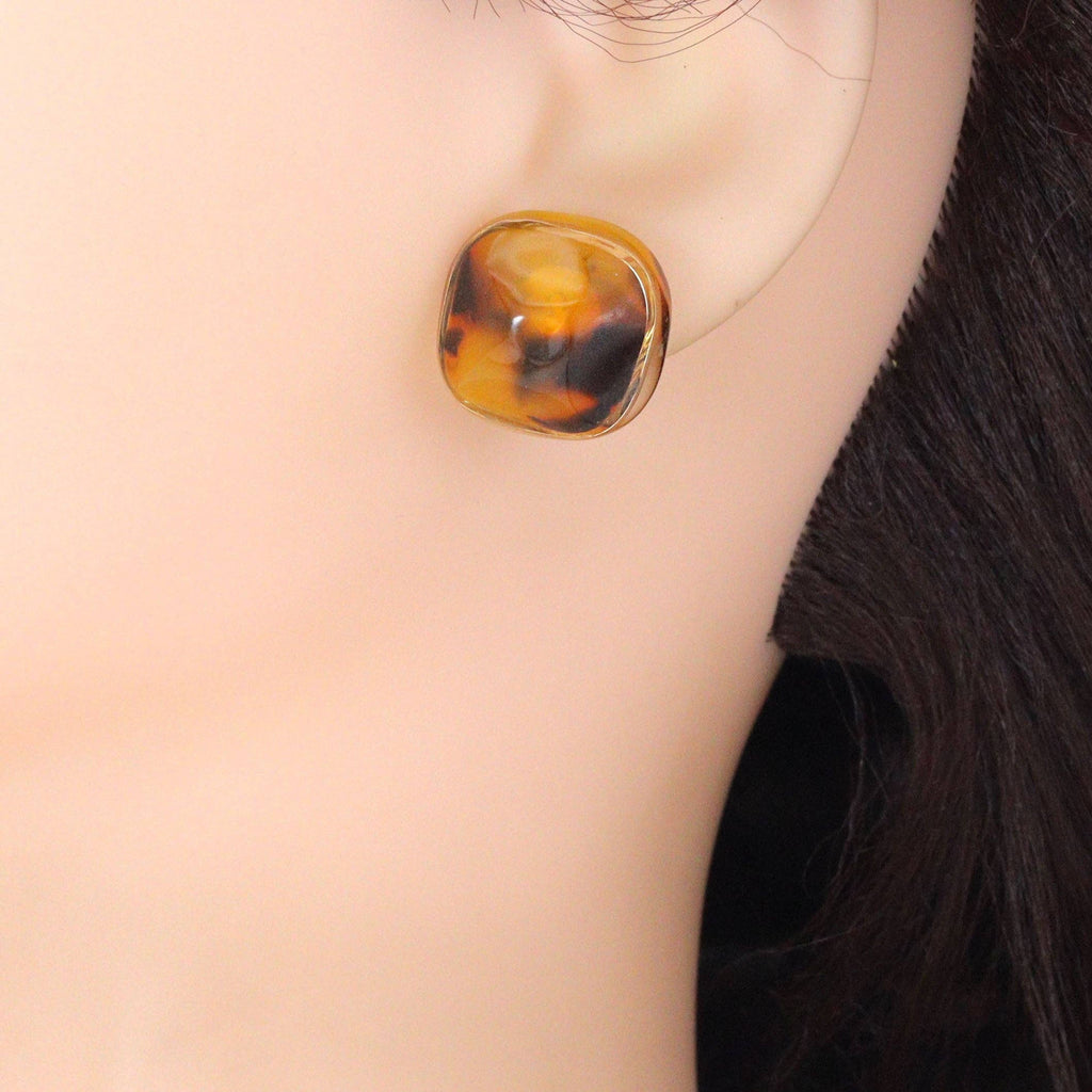 White Heart Brown Square Statement Earrings, Sku#O122