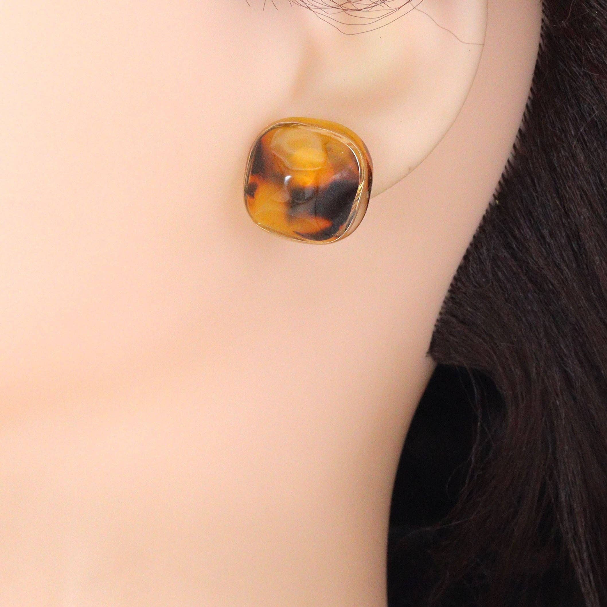 White Heart Brown Square Statement Earrings, Sku#O122
