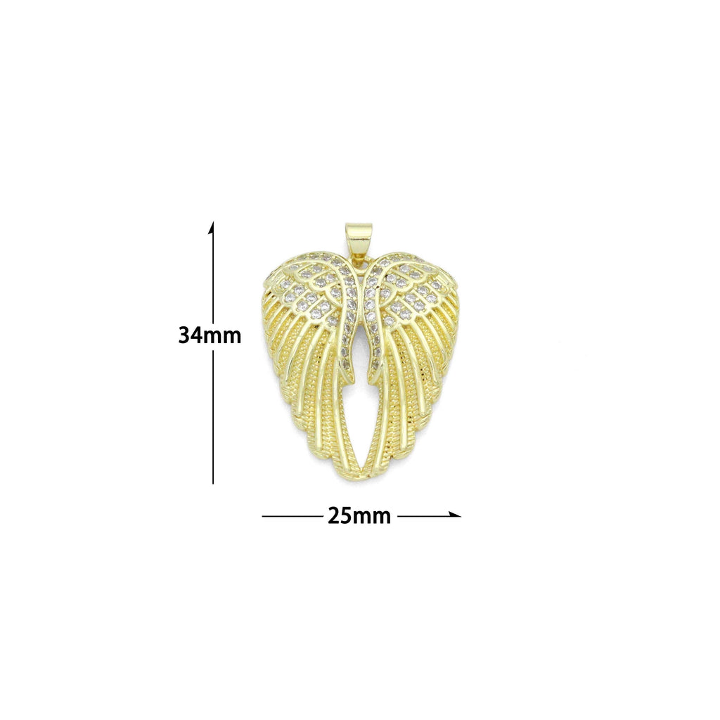CZ Gold Angel Wings Charm Pendant, Sku#LK1201