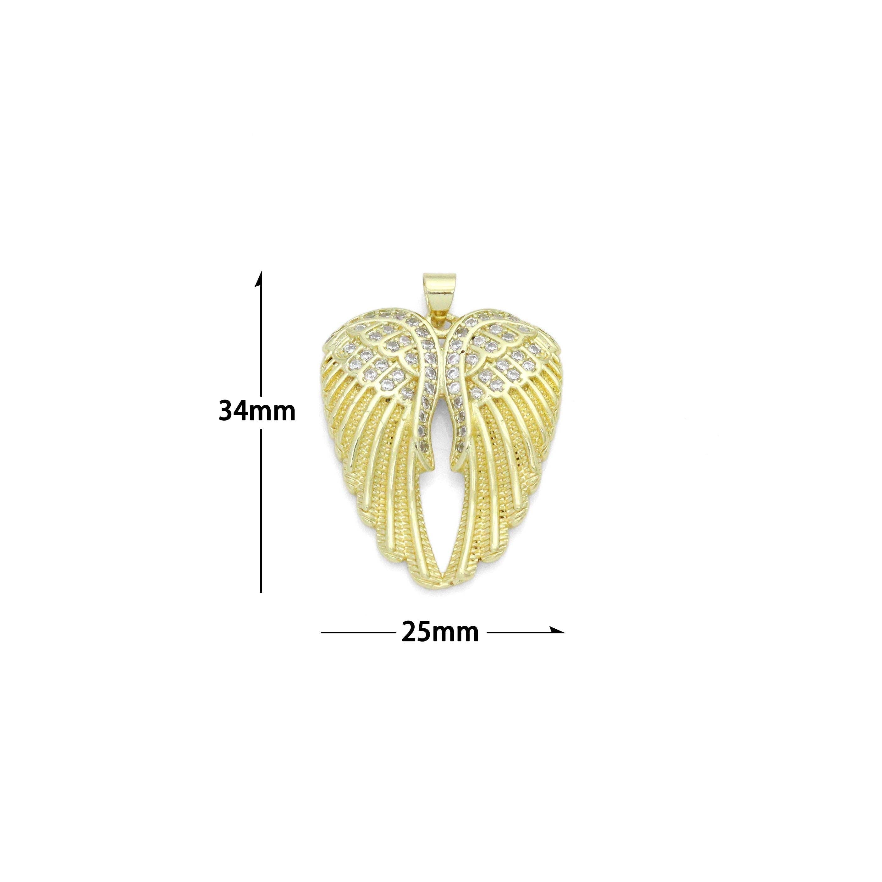 CZ Gold Angel Wings Charm Pendant, Sku#LK1201