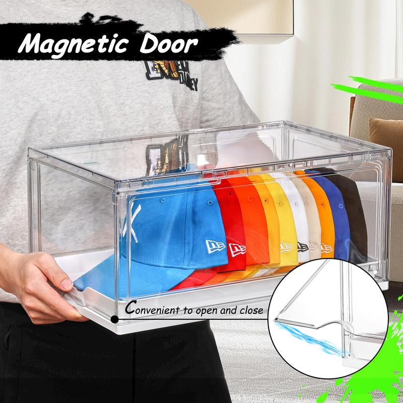 [Video Only] Vtopmart Hat Organizer for Baseball Caps,Clothing with Clear Holder Box, Large Cap Storage with Sliding Tray, Stackable Rack Display Case & Magnetic Door
