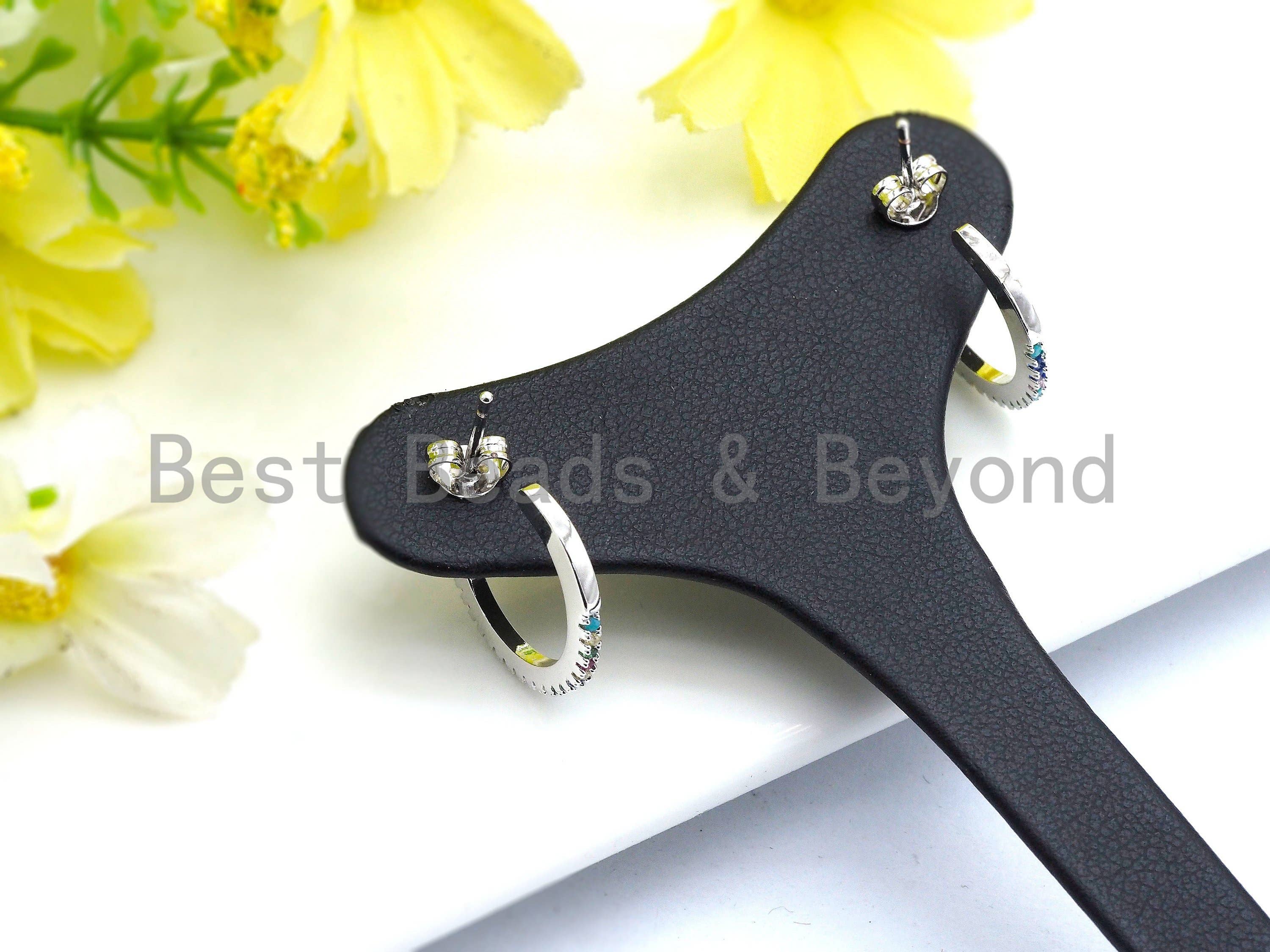 Rainbow CZ Higgie Hoop Earrings, Sku#J47