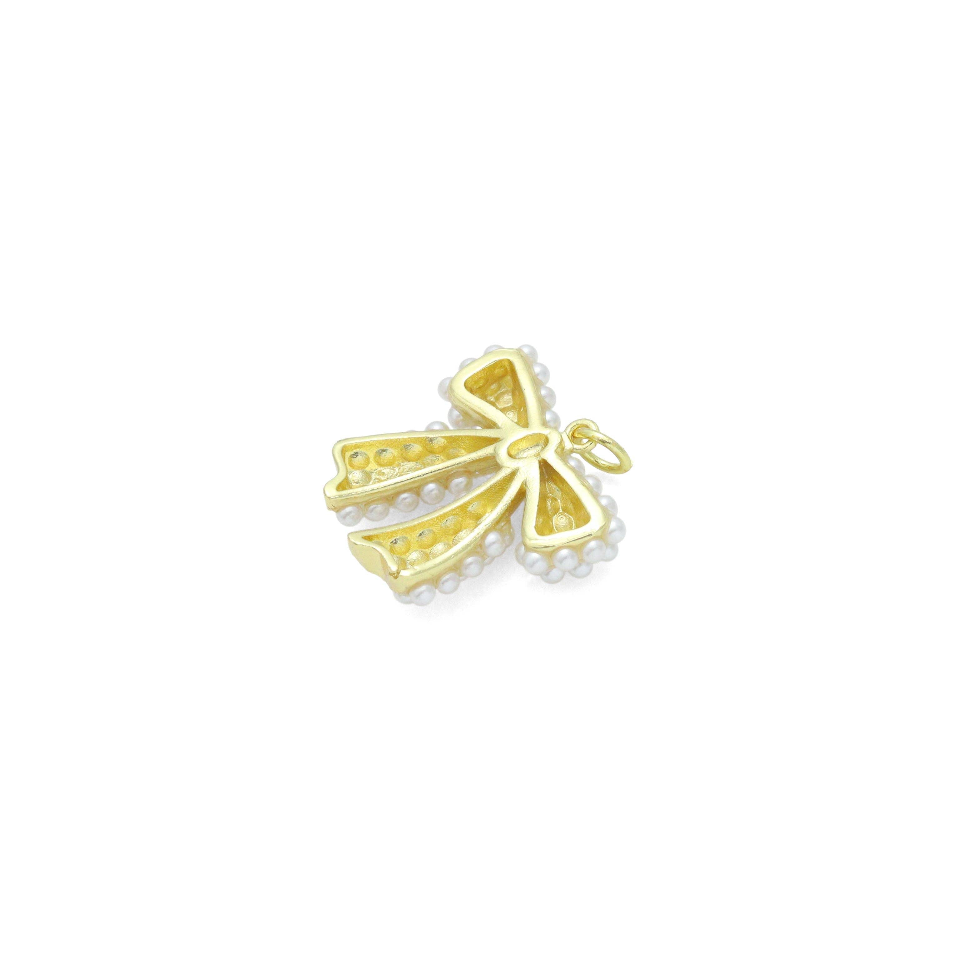 White Pearl Gold Bow Shape Charm Pendant, Sku#A457