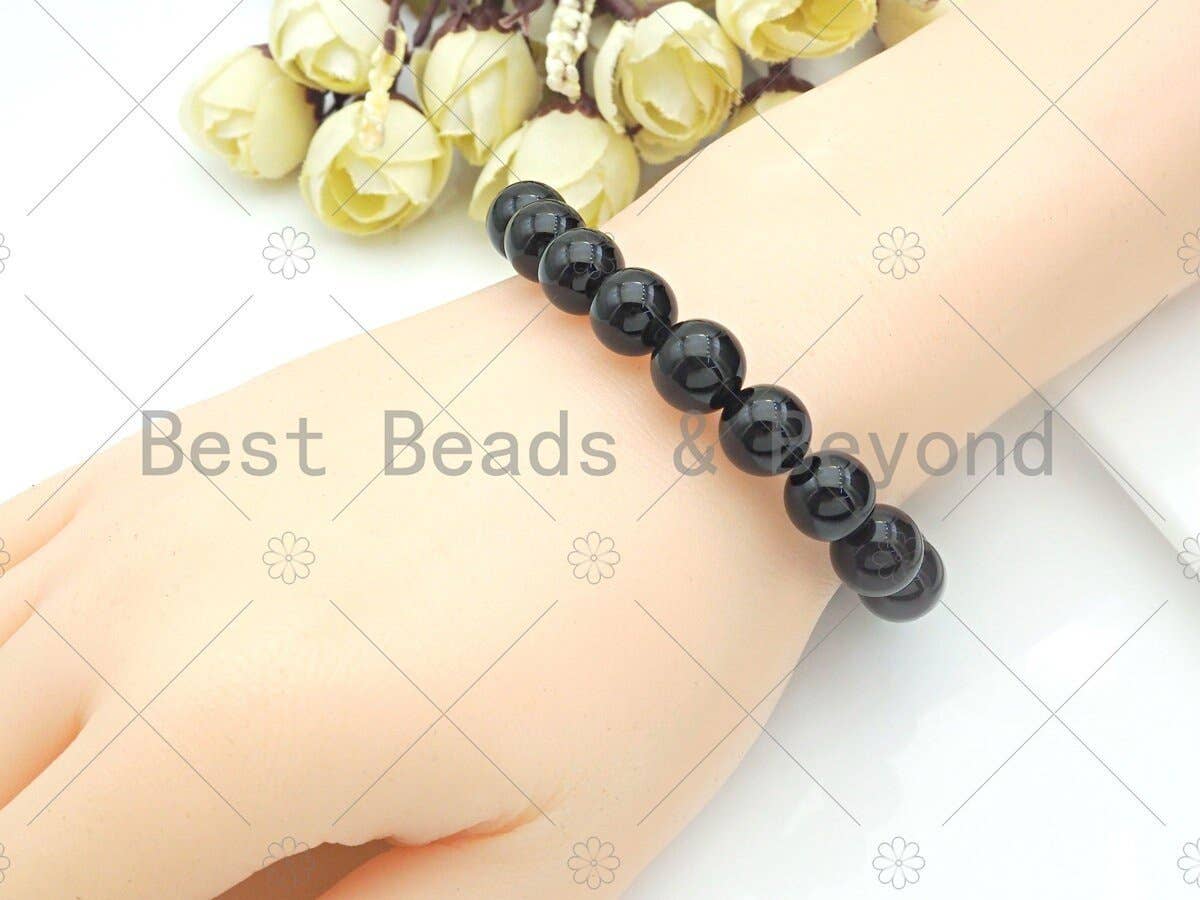 Natural Black Onyx Stretchy Bracelet, U1088