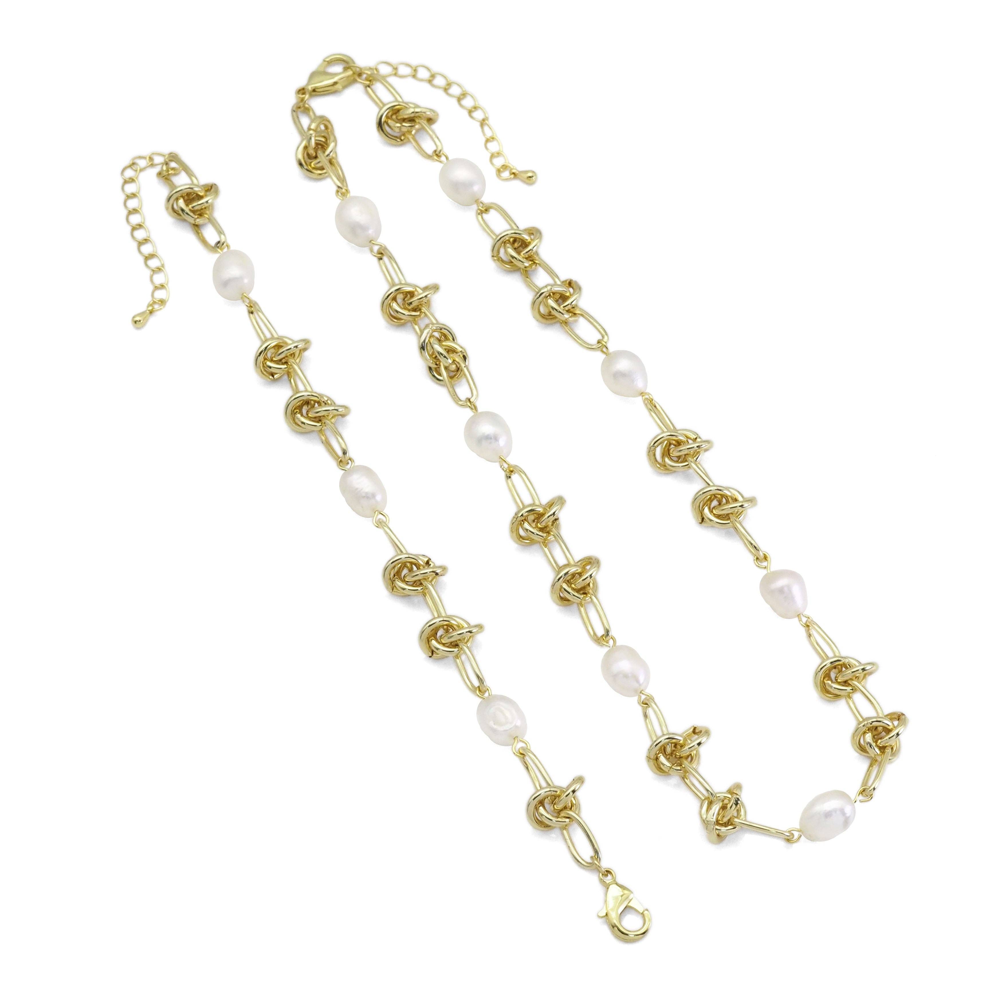Knotted Chain Fresh Water Pearl Necklace Bracelet, sku#EF497