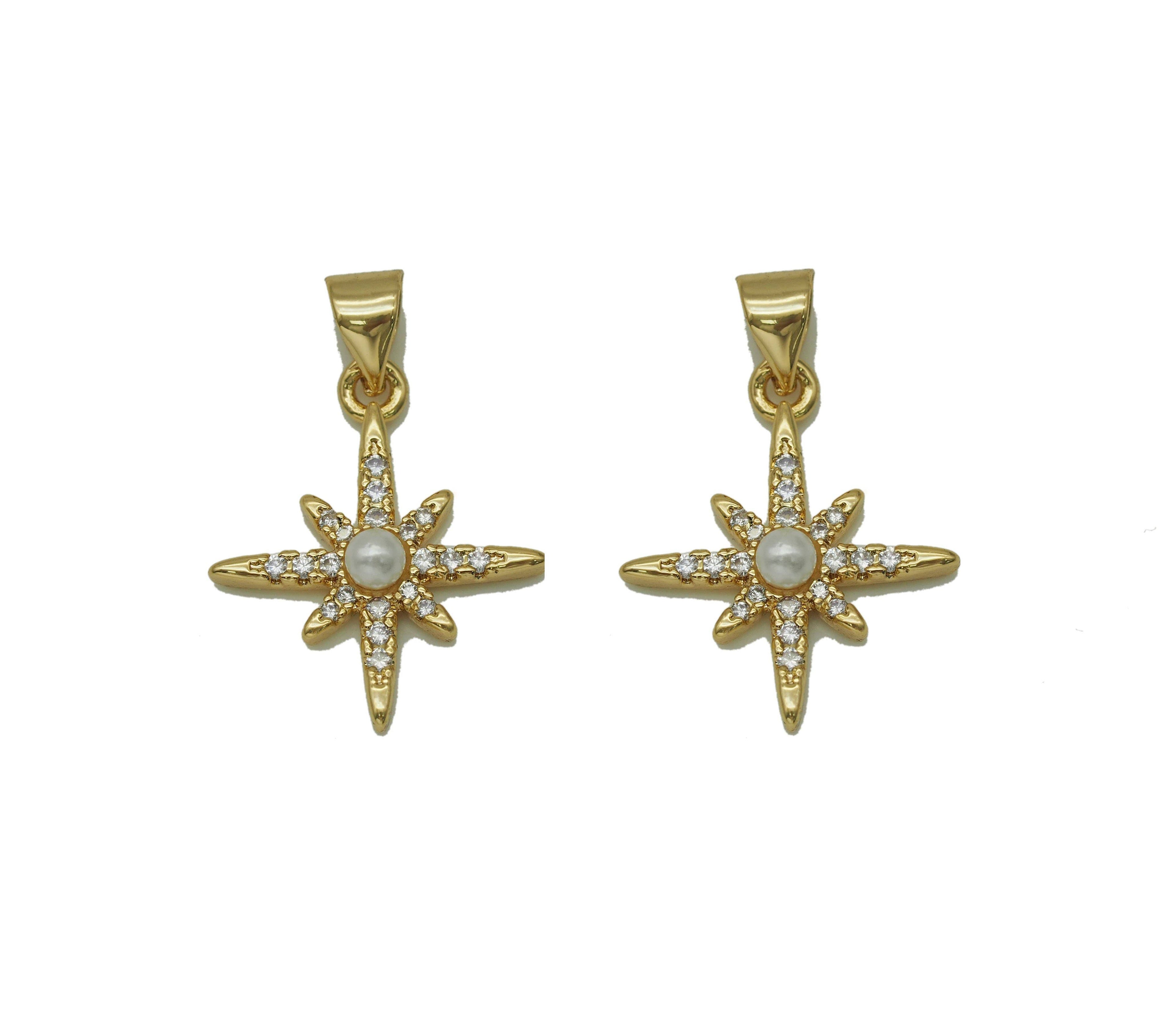 CZ Pearl North Star Charm, Sku#LD283c