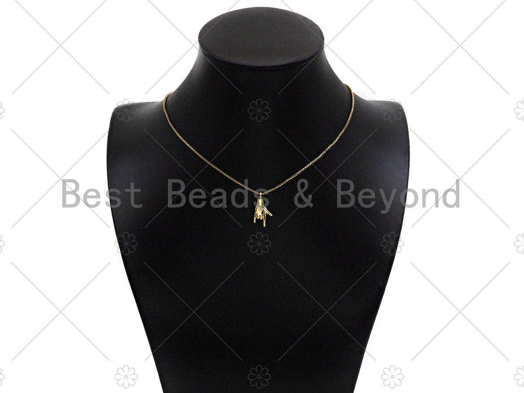 CZ Micro Pave Love You Hand Shape Pendant, 14K Dainty Gold Charm, Necklace Bracelet Charm Pendant,11x20mm,Sku#ZX06