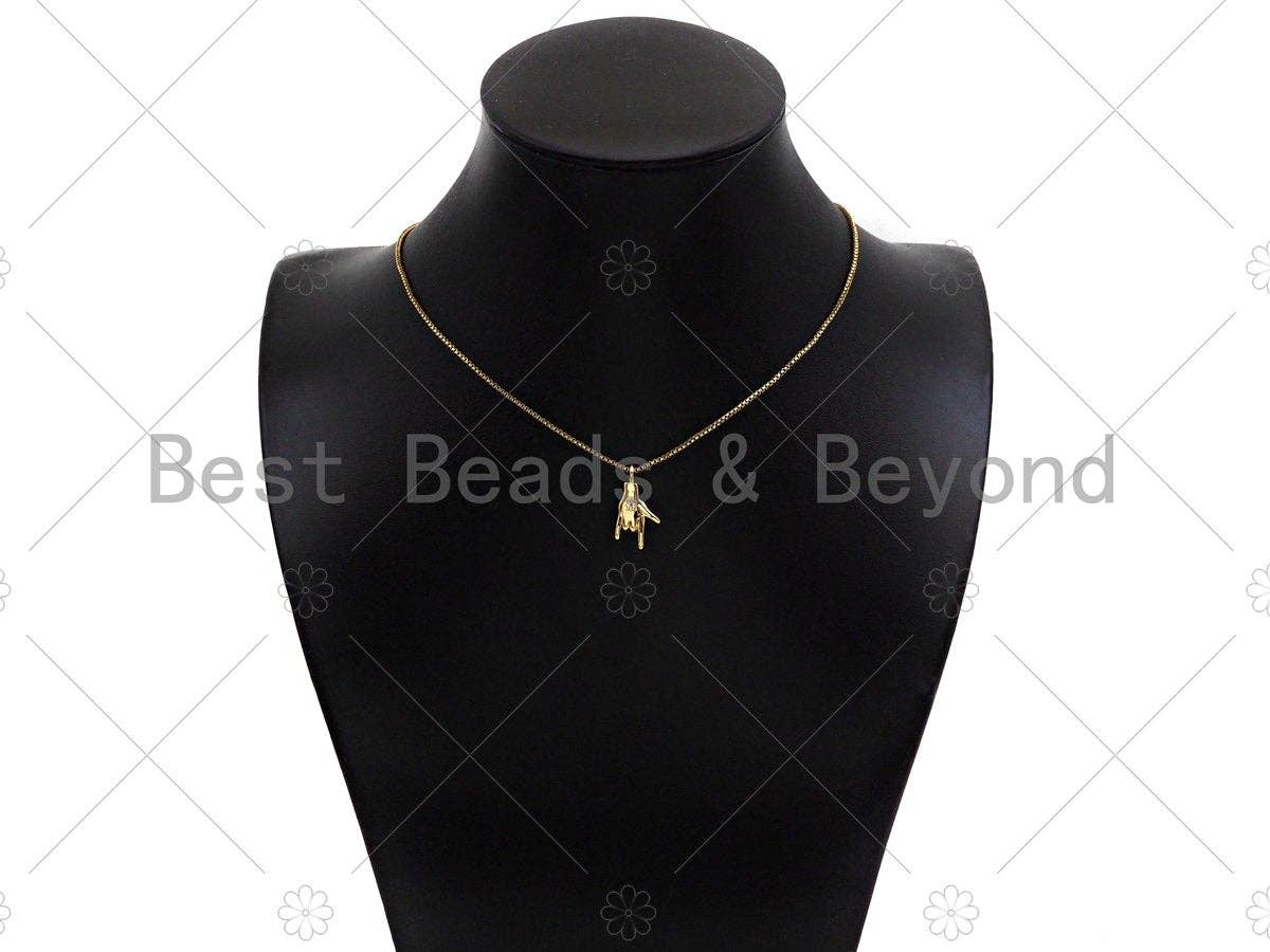 CZ Micro Pave Love You Hand Shape Pendant, 14K Dainty Gold Charm, Necklace Bracelet Charm Pendant,11x20mm,Sku#ZX06