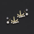 Clear CZ Gold White Pearl Dangle Earrings, Sku#LX427