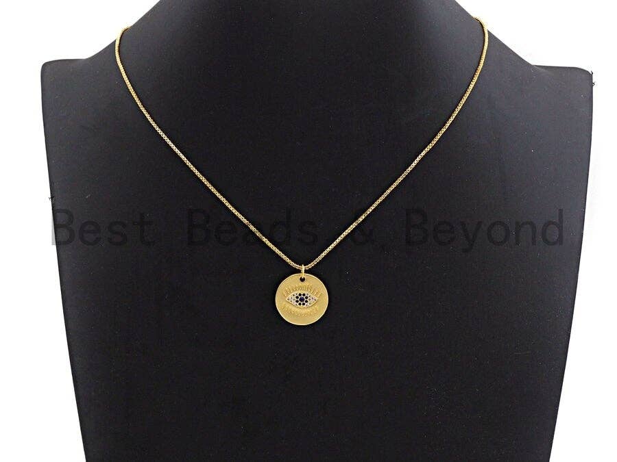 Cobalt CZ Micro Pave Round Evil Eye on Disc Pendant/Charm, Lucky eye Cubic Zirconia Pendant, Silver/Gold Tone,19x19mm,Sku#Y205