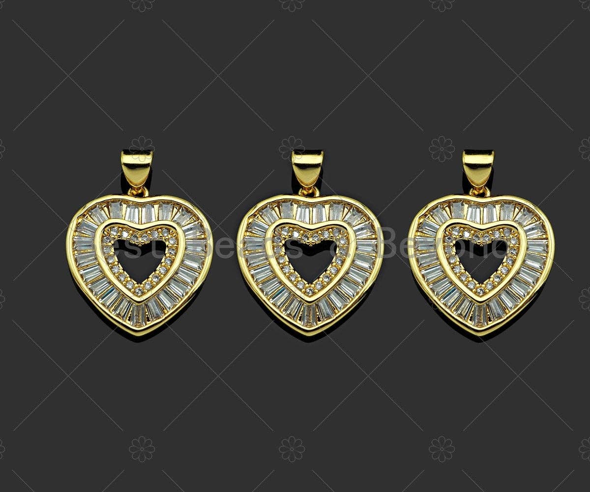 Gold Filled CZ Micro Pave Heart Shape Pendant ,18K Gold Filled Heart Charm, Necklace Bracelet Charm Pendant,18x20mm,Sku#LD98