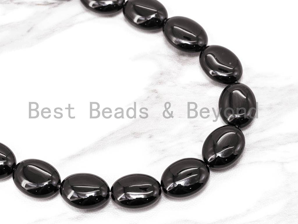 High Quality Black Onyx Flat Oval Beads, 8x10/8x12/10x14/13x18mm Smooth Oval Black Onyx Gemstone Beads, 15.5" Full Strand, SKU#Q13