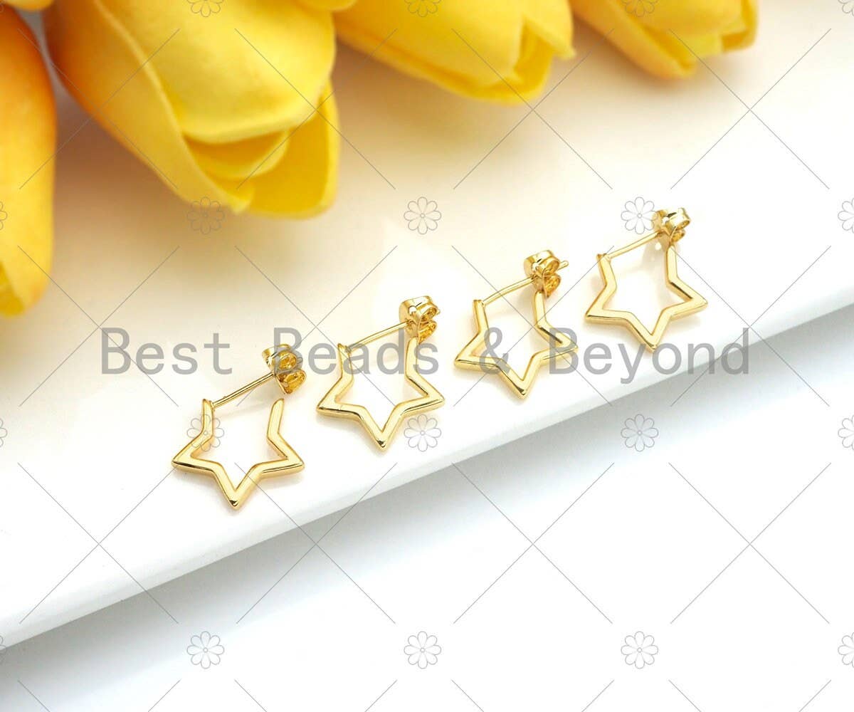 18K Gold Five Point Star Earrings, SKU#LD62
