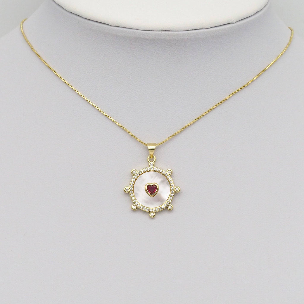 Spike Gemstone Pearl Coin with Heart Charm, Sku#LX299