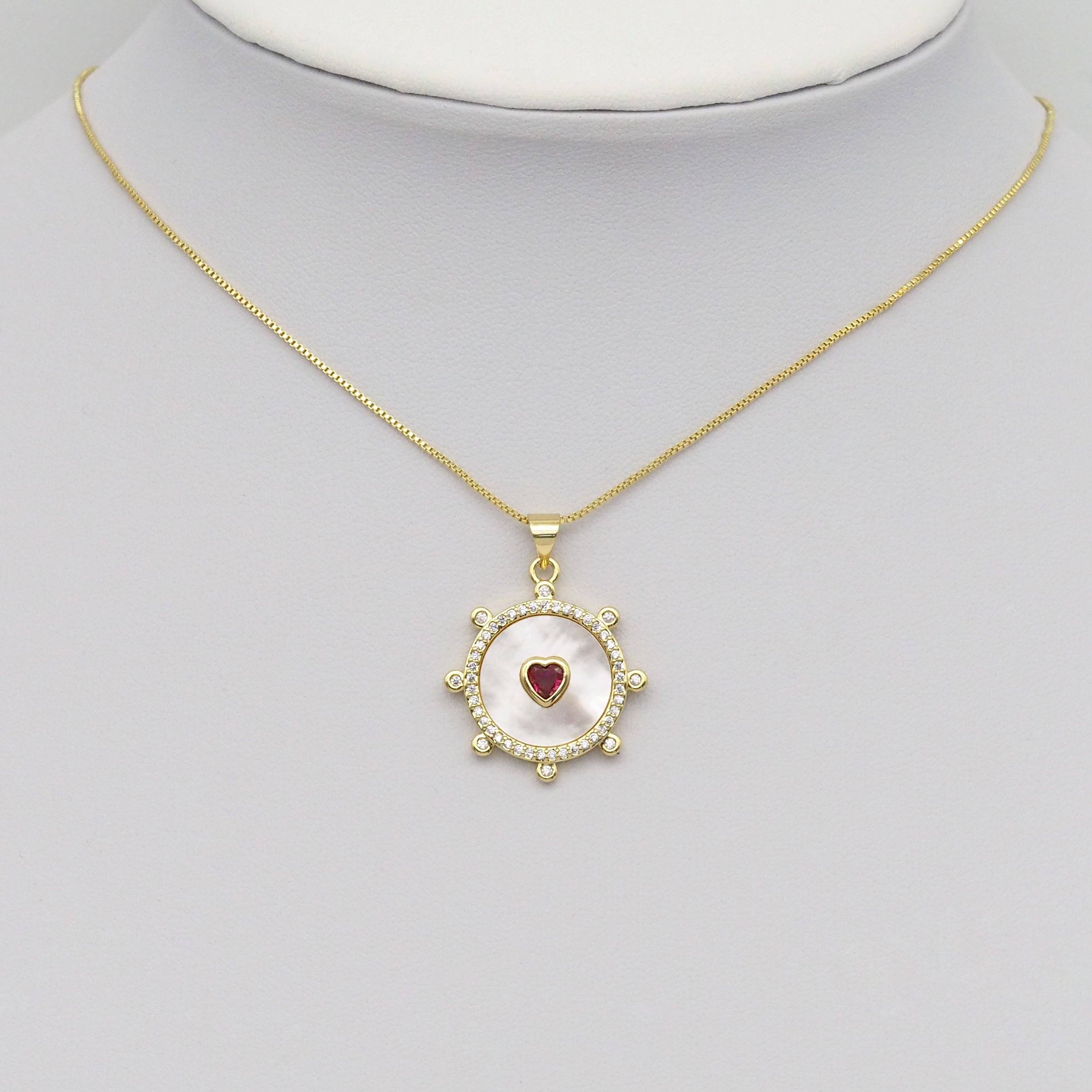 Spike Gemstone Pearl Coin with Heart Charm, Sku#LX299