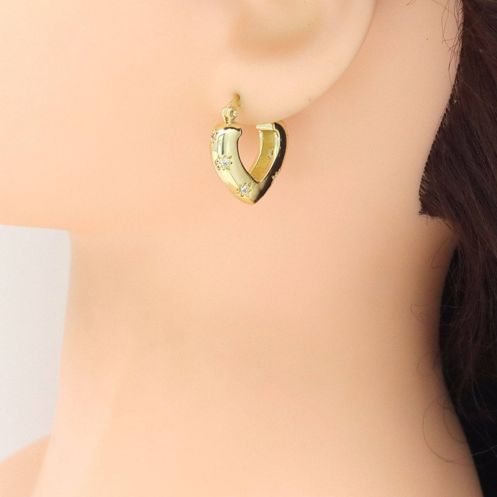 Gold Silver Star on Heart Hoop Earrings, Sku#LX706