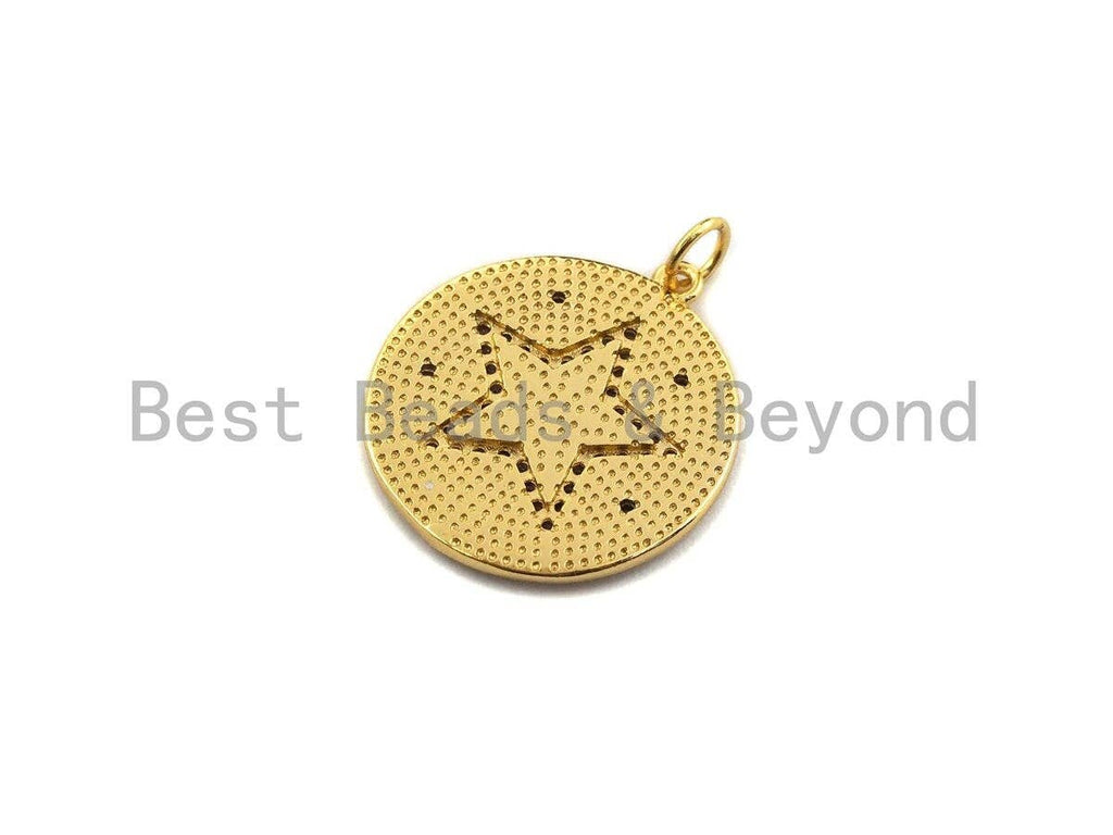 Enamel Colorful Five Star On Round Coin Pendant,CZ Micro Pave Oil Drop pendant,Enamel pendant,Enamel Jewelry, 21x23mm,sku#Z633C