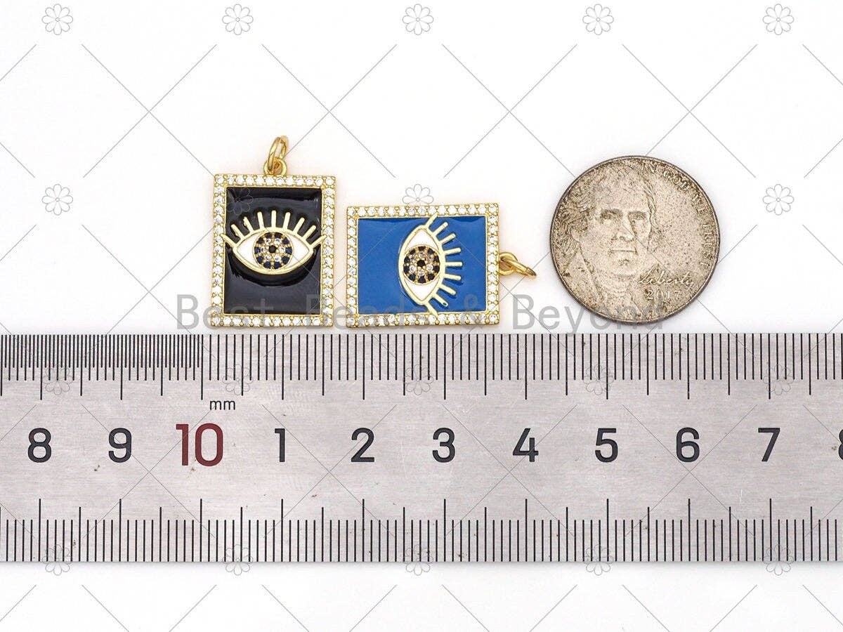 Colorful Enamel  Evil Eye On Rectangle Pendant, 18K Gold Filled CZ Micro Pave Charm, Necklace Bracelet Charm Pendant,15x21mm,Sku#Y533