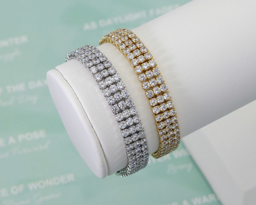 CZ Triple line Buckle Bracelet, Sku#B165