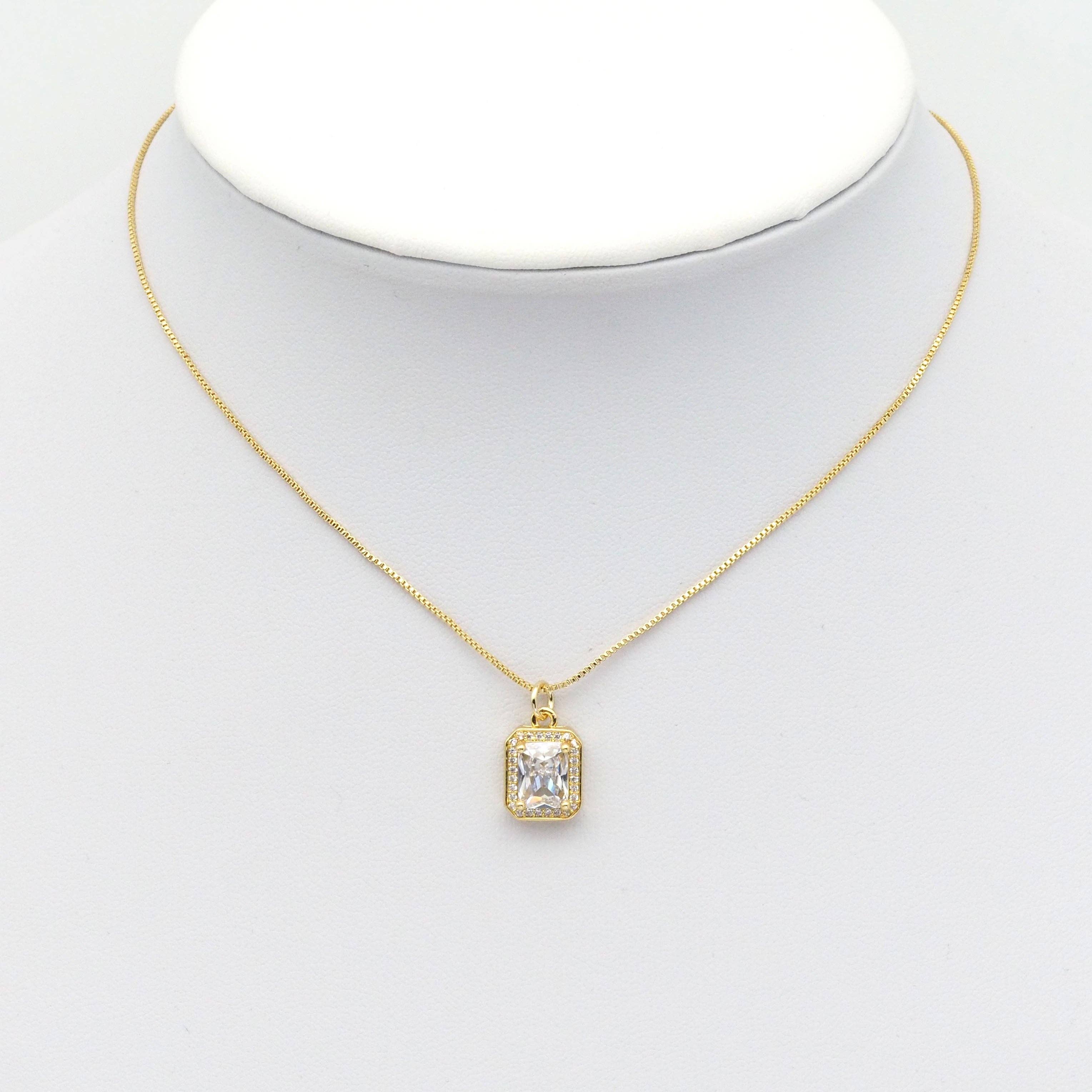 Clear Green Rectangle CZ Gold Charm, Sku#Y852