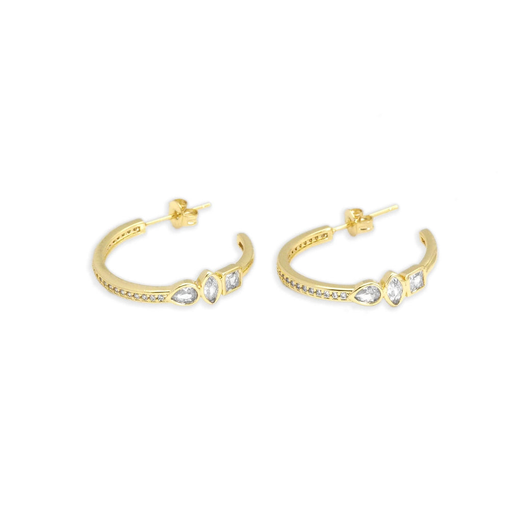 Gold Round Eye Drop CZ Round hoop Earrings, Sku#LX268