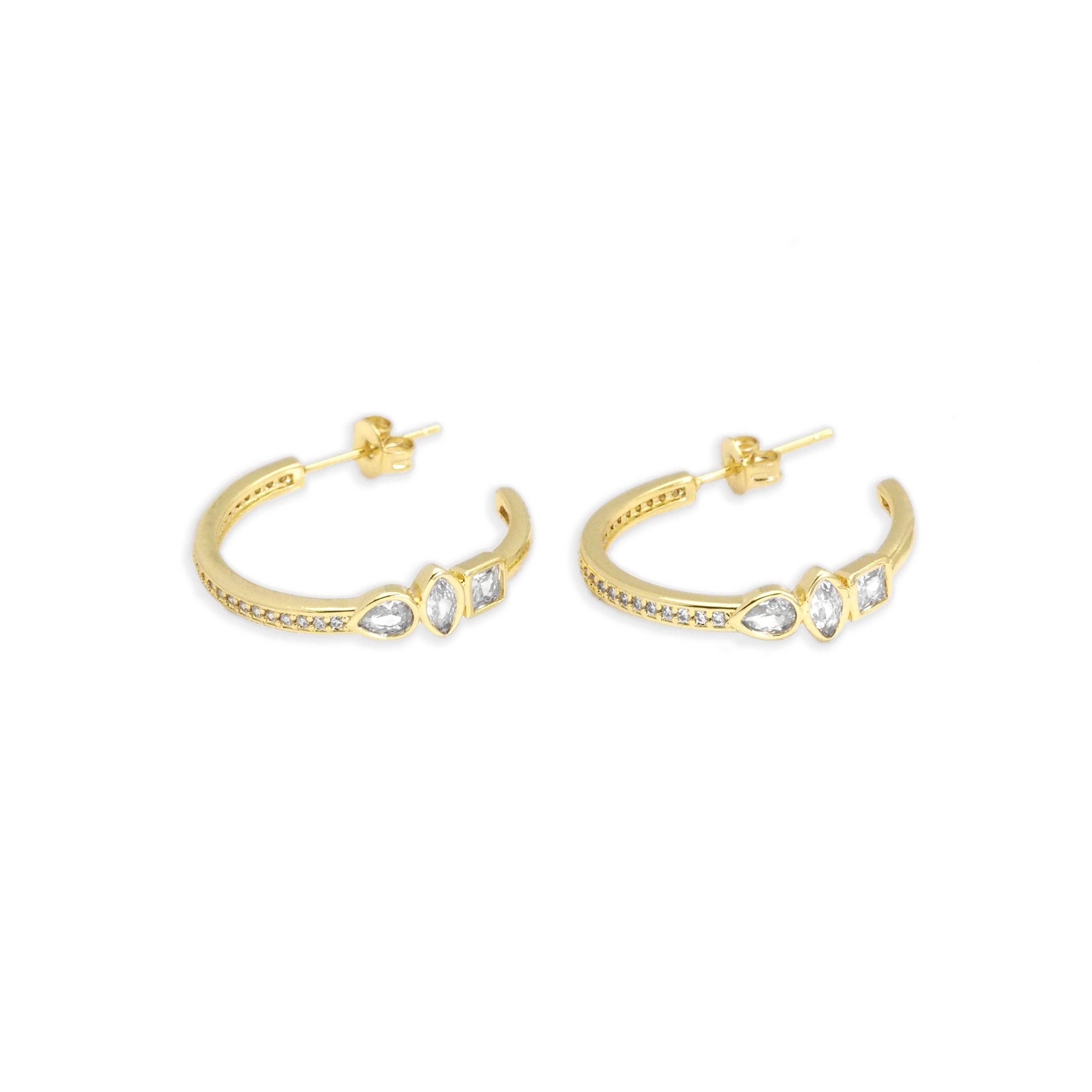 Gold Round Eye Drop CZ Round hoop Earrings, Sku#LX268