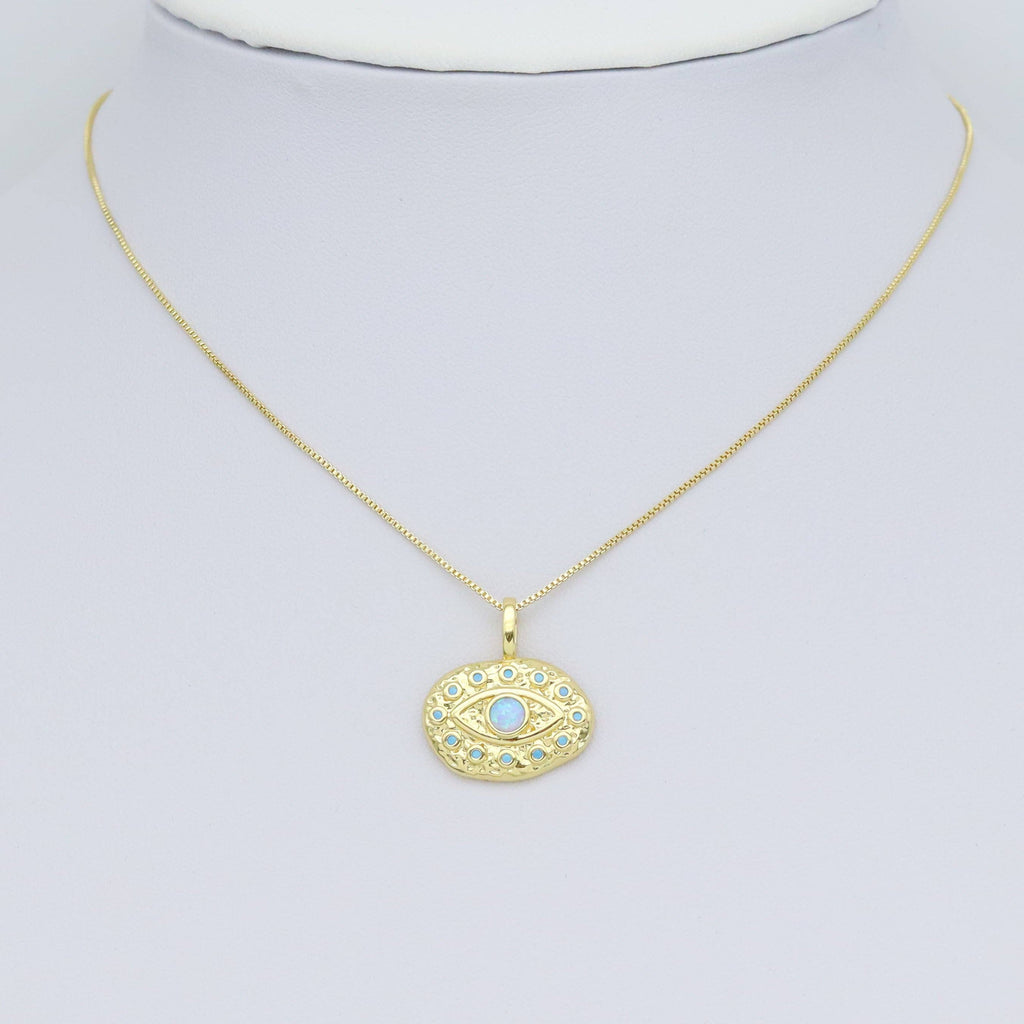 CZ Oval Shape Evil Eye with Opal Center Pendant, Sku#LX570