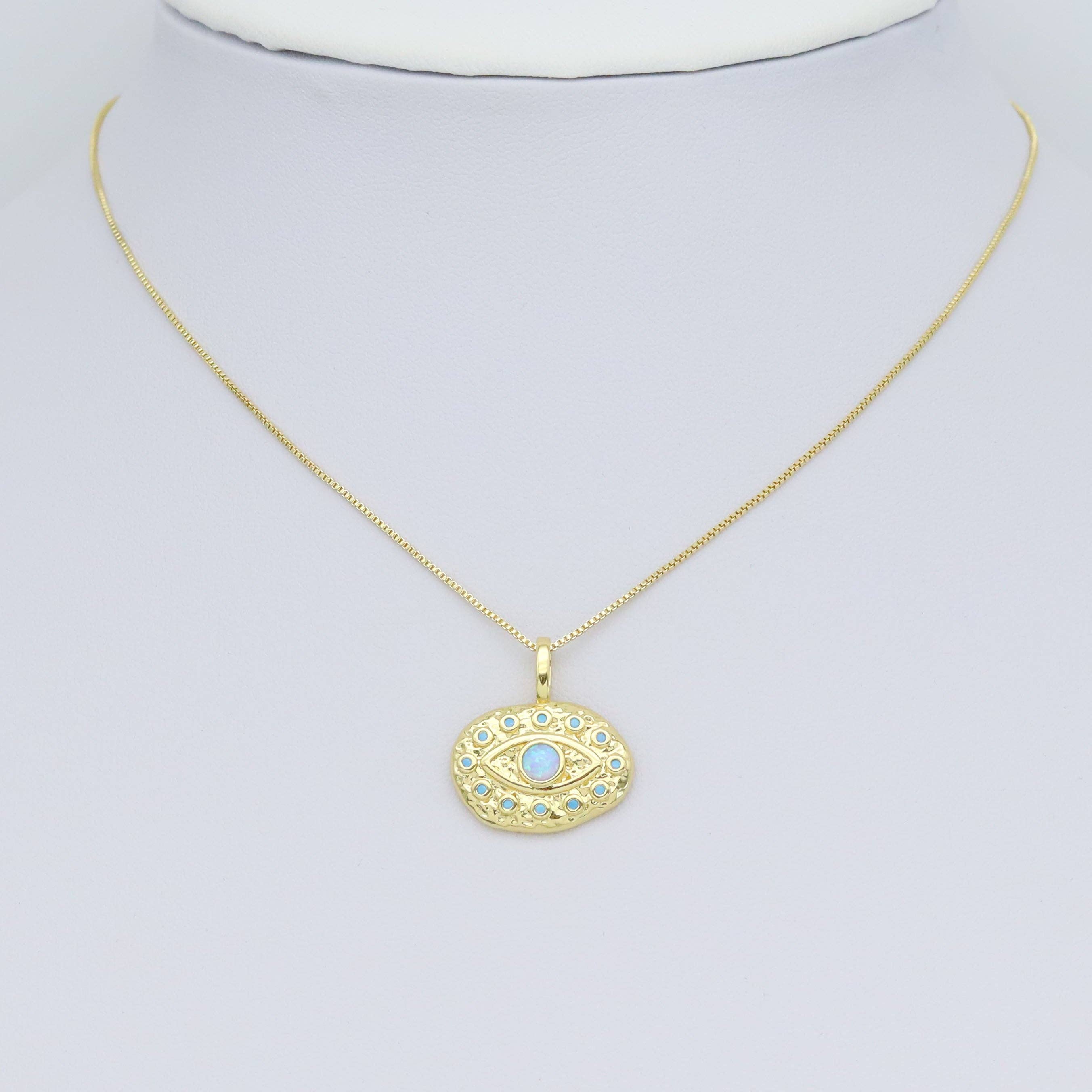 CZ Oval Shape Evil Eye with Opal Center Pendant, Sku#LX570