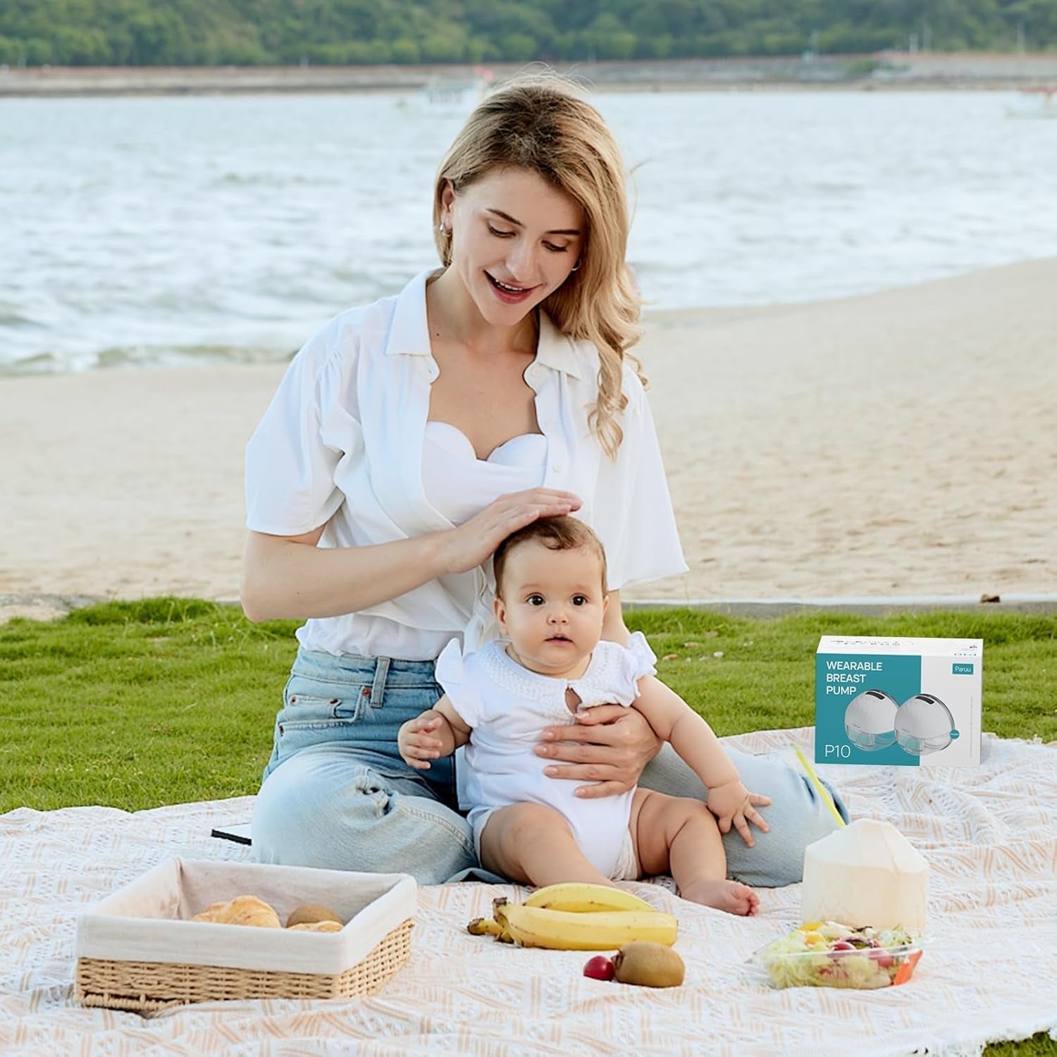 Paruu P10 Hands-Free Breast Pump Wearable, 338Mmhg Strong Suction, Low Noise, 4 Modes & 9 Levels, Electric Breast Pump Portable, Smart Display, 19/21/24/28Mm Insert/Flange, 2 Pack (White)