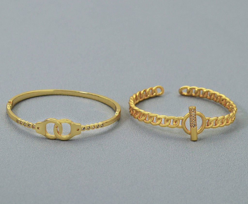 Gold CZ Pave Thin Toggle Handcuff Cuff bracelet, sku#JL118