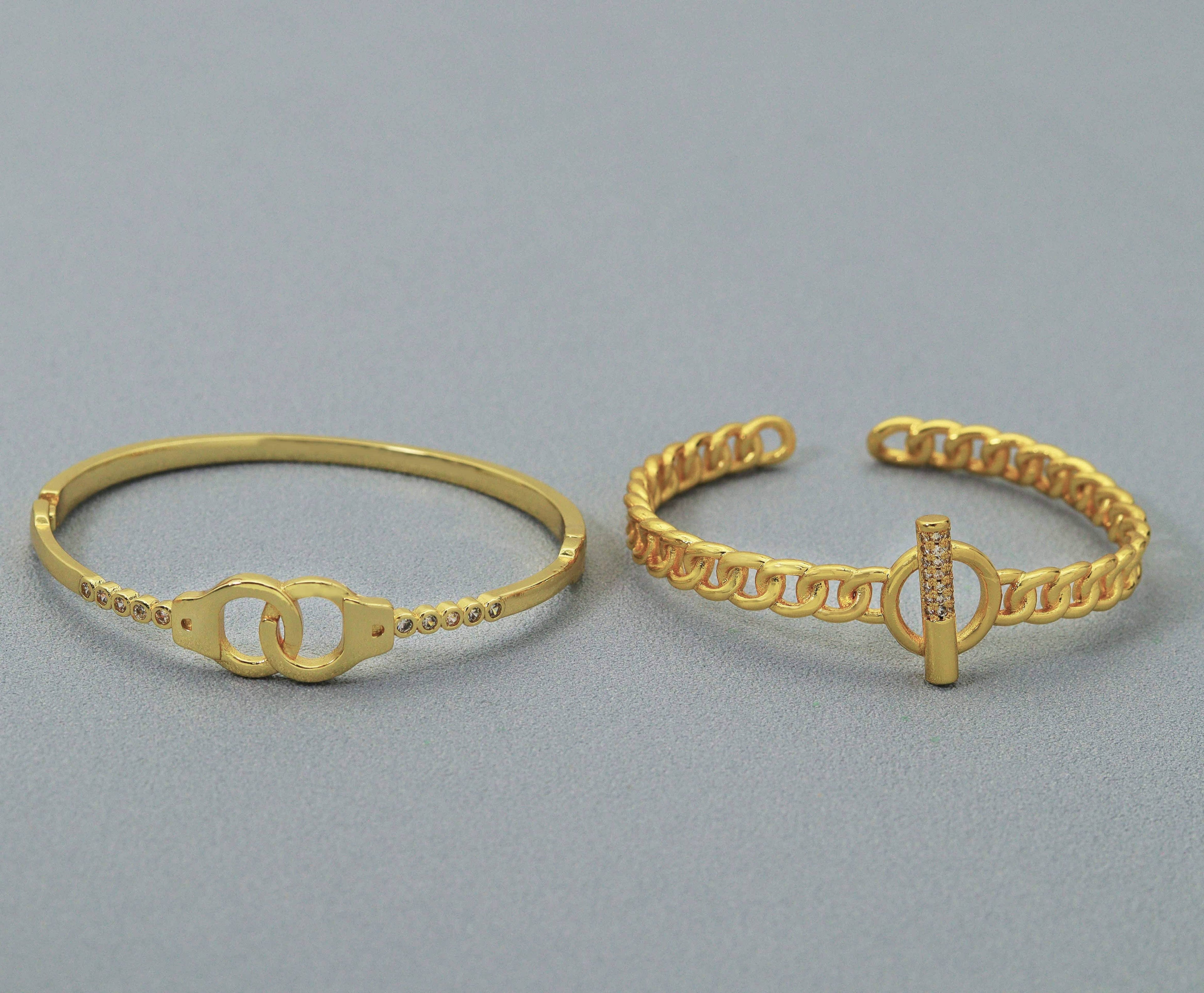 Gold CZ Pave Thin Toggle Handcuff Cuff bracelet, sku#JL118