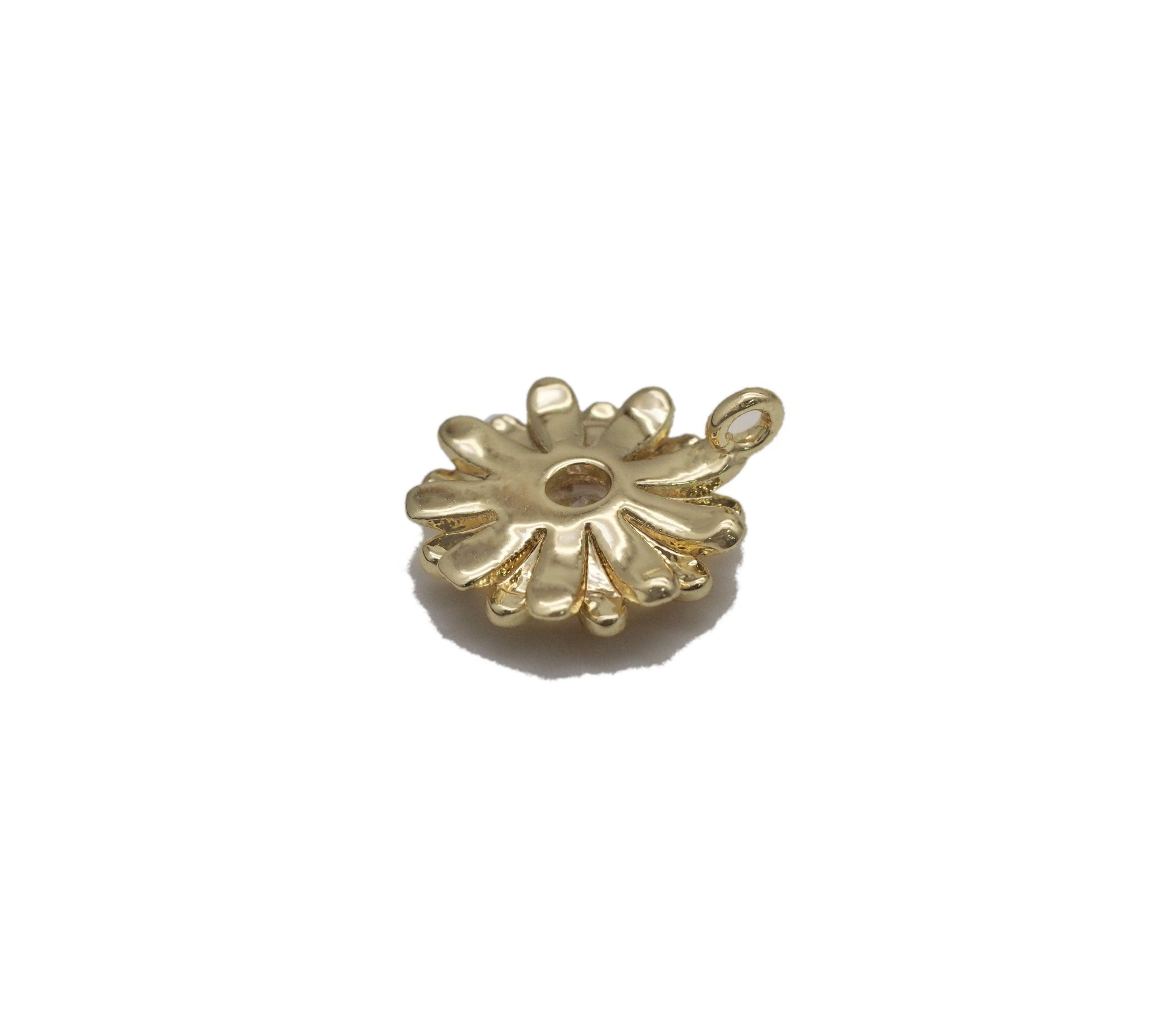 Gold CZ Daisy Flower Sunflower Charm, Sku#LX87