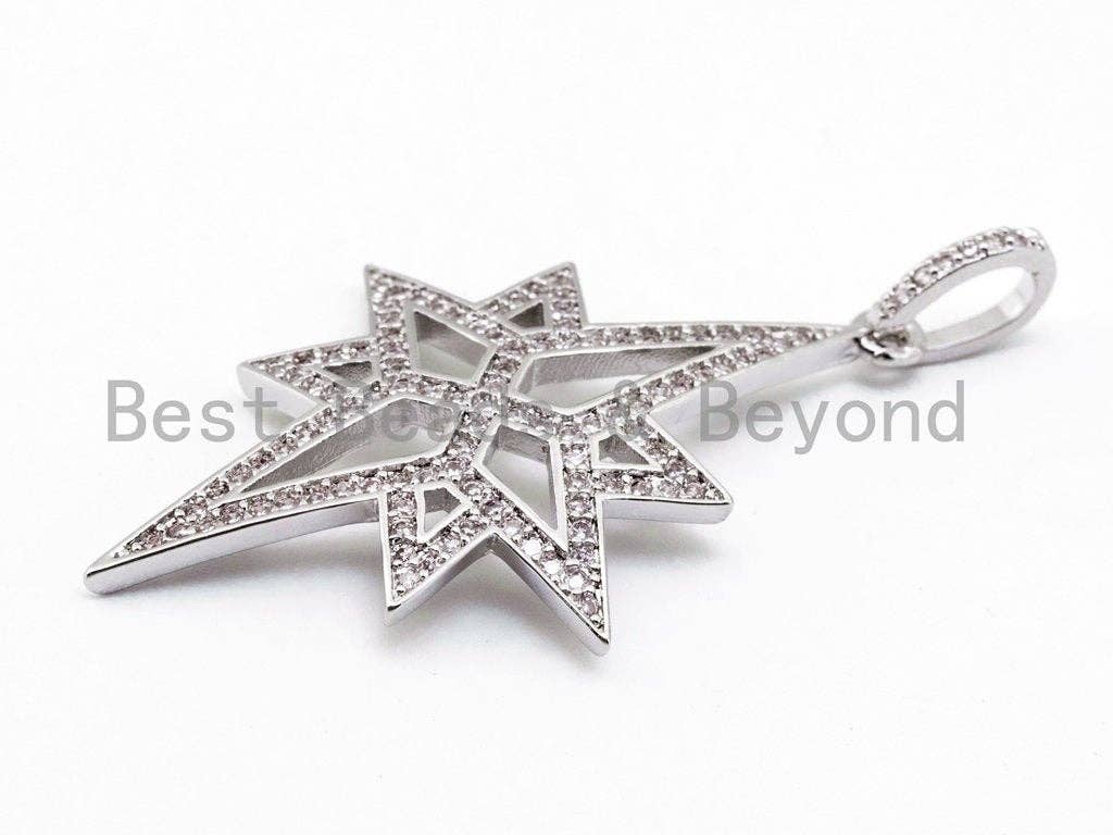 CZ Micro Pave Long North Star Pendant, Cubic Zirconia Pendant,48x25mm, sku#F216