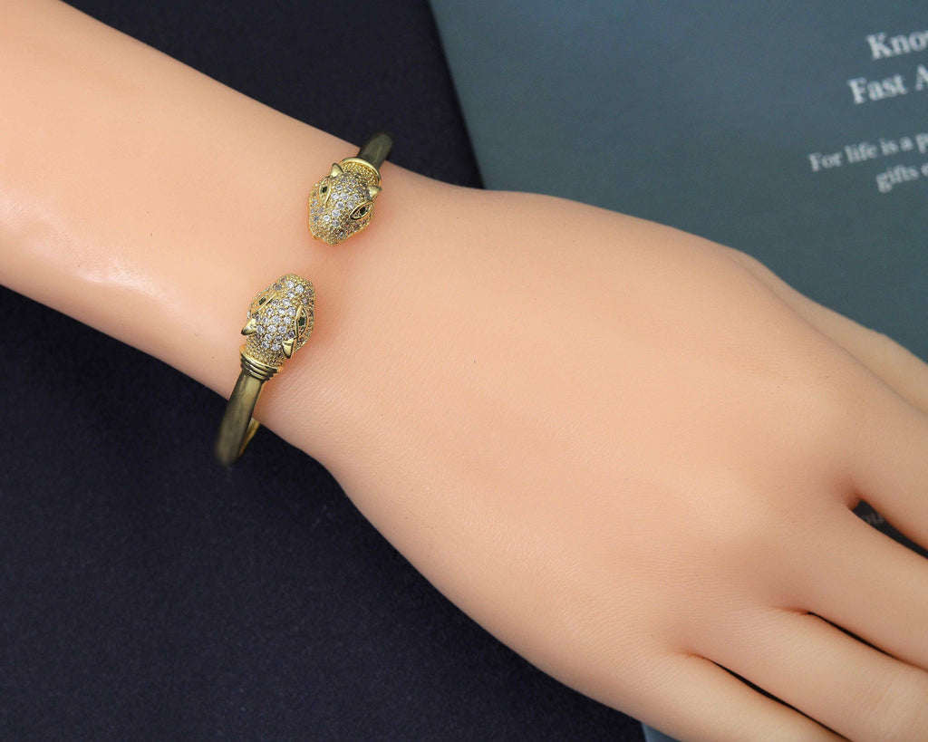 CZ Leopard Head Bangle Bracelet, Sku#LD220