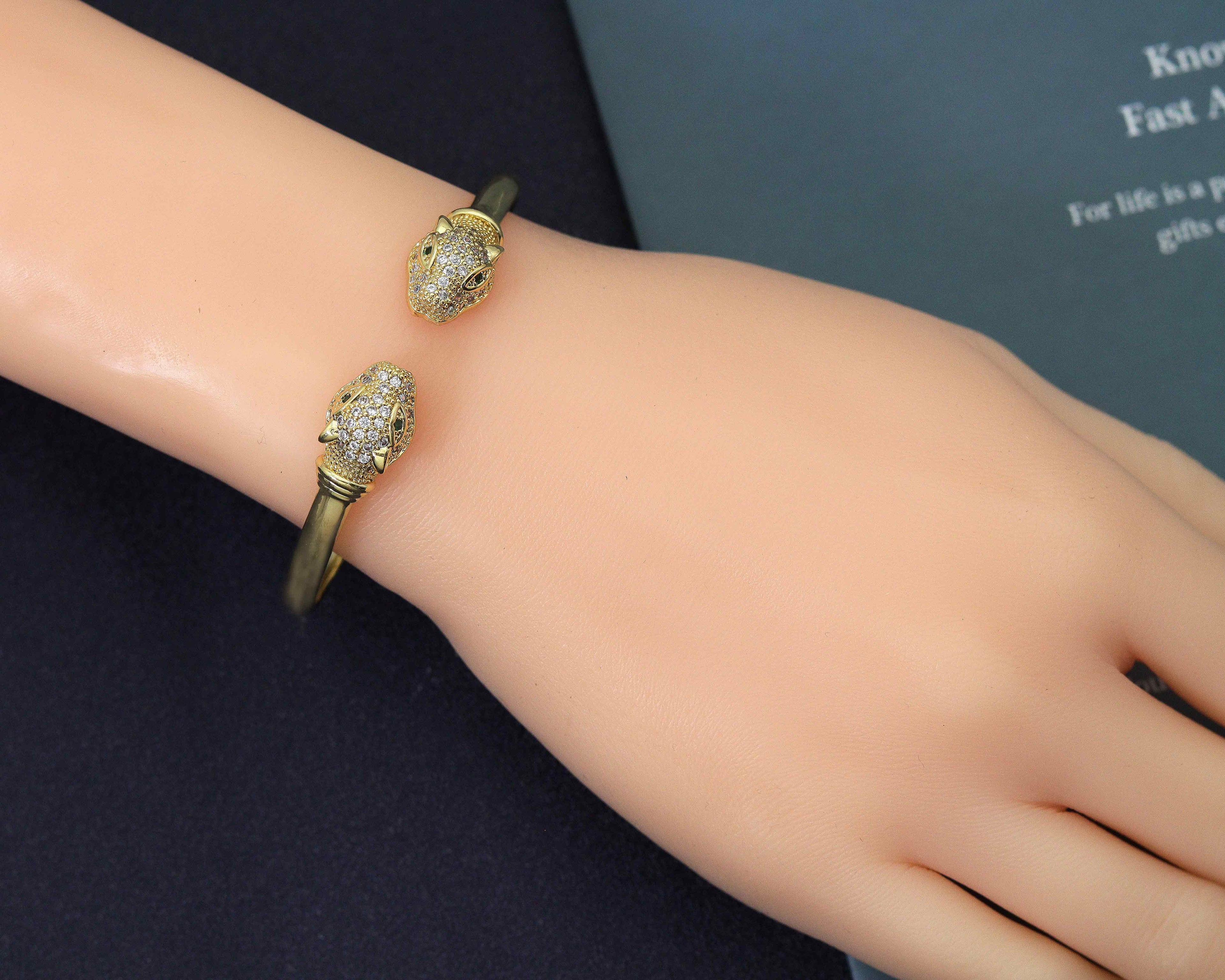 CZ Leopard Head Bangle Bracelet, Sku#LD220