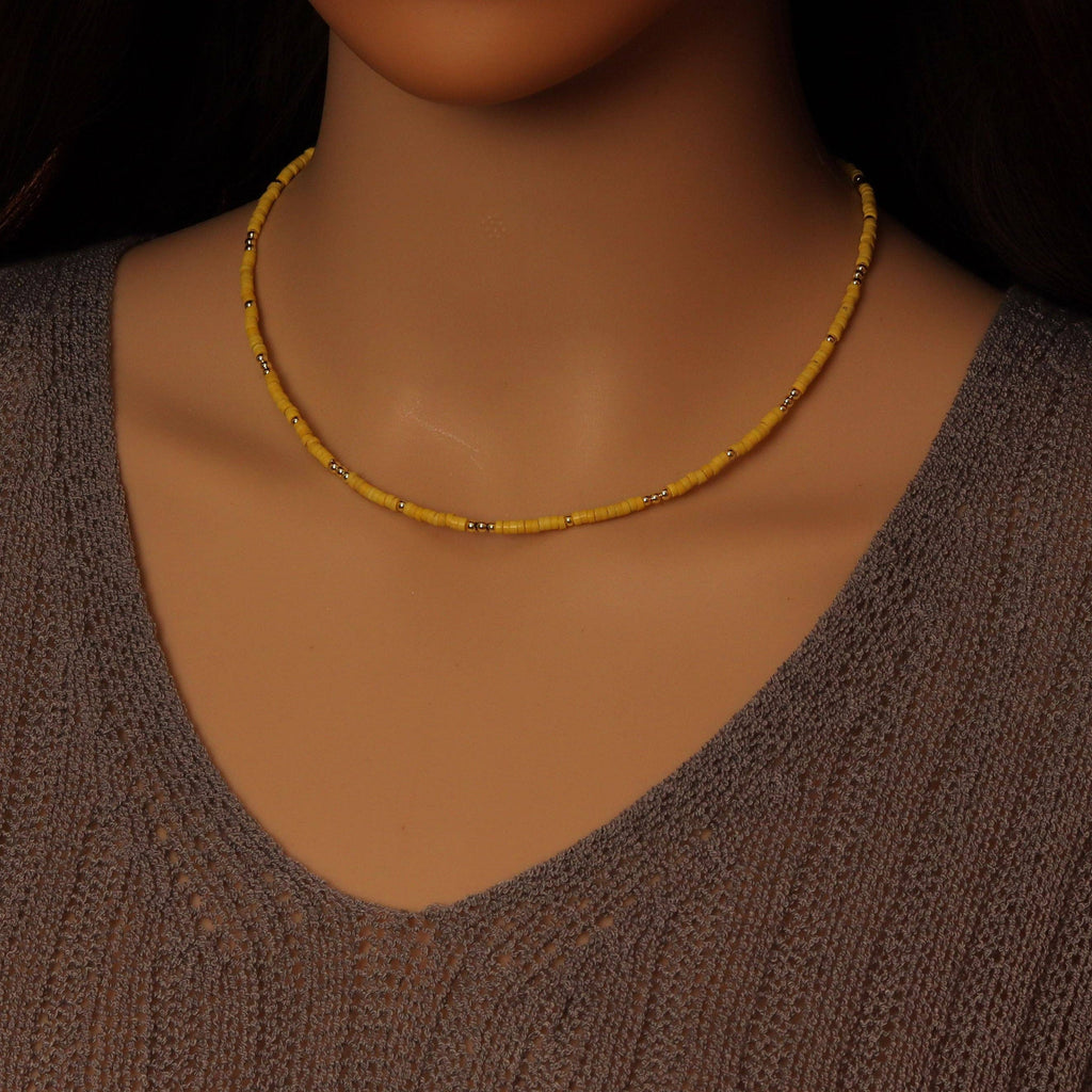 Yellow Color Gemstone tube necklace, sku#EF571