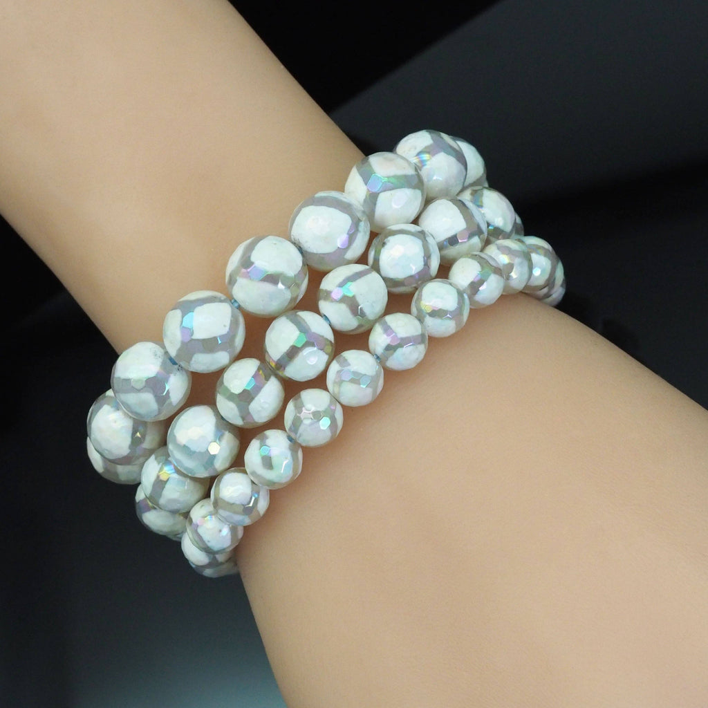 AB Mystic Football Agate Stretchy Bracelet, Sku#EF426