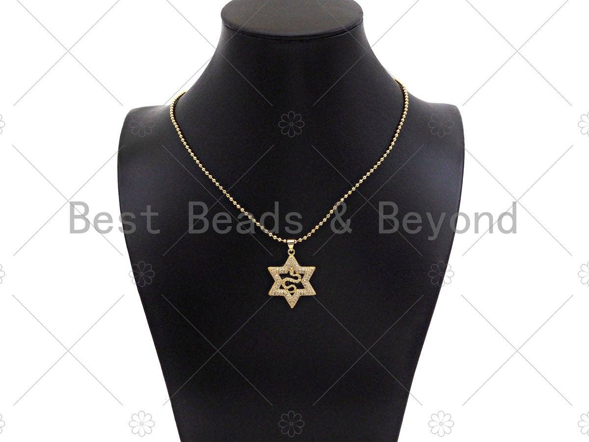CZ Micro Pave Snake On Star Shape Pendant/Charm,Cubic Zirconia Gold Charm, Necklace Bracelet Charm Pendant,26x30mm, Sku#LD33