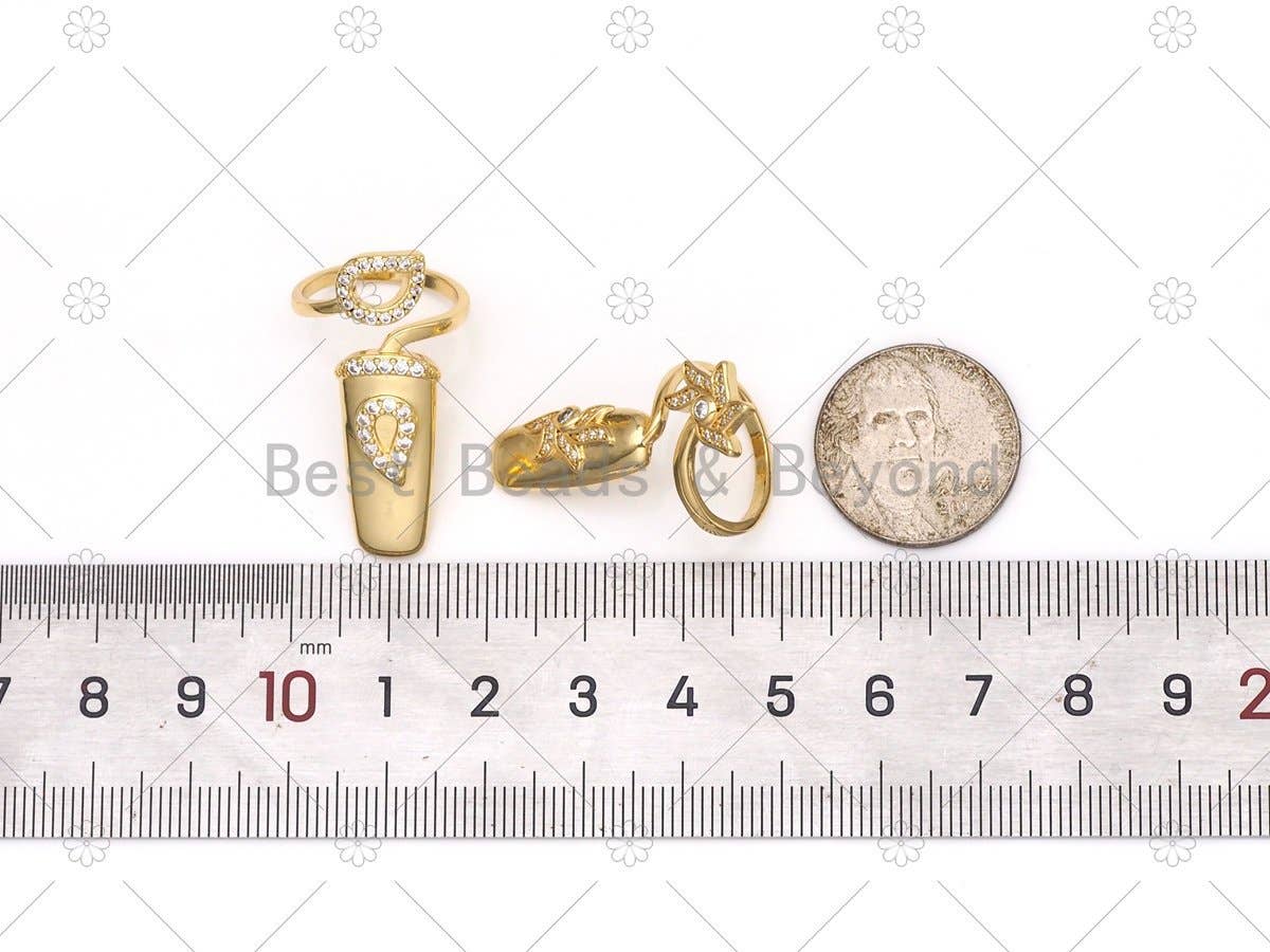 CZ Heart/Flower Adjustable Nail Ring, Sku#X274