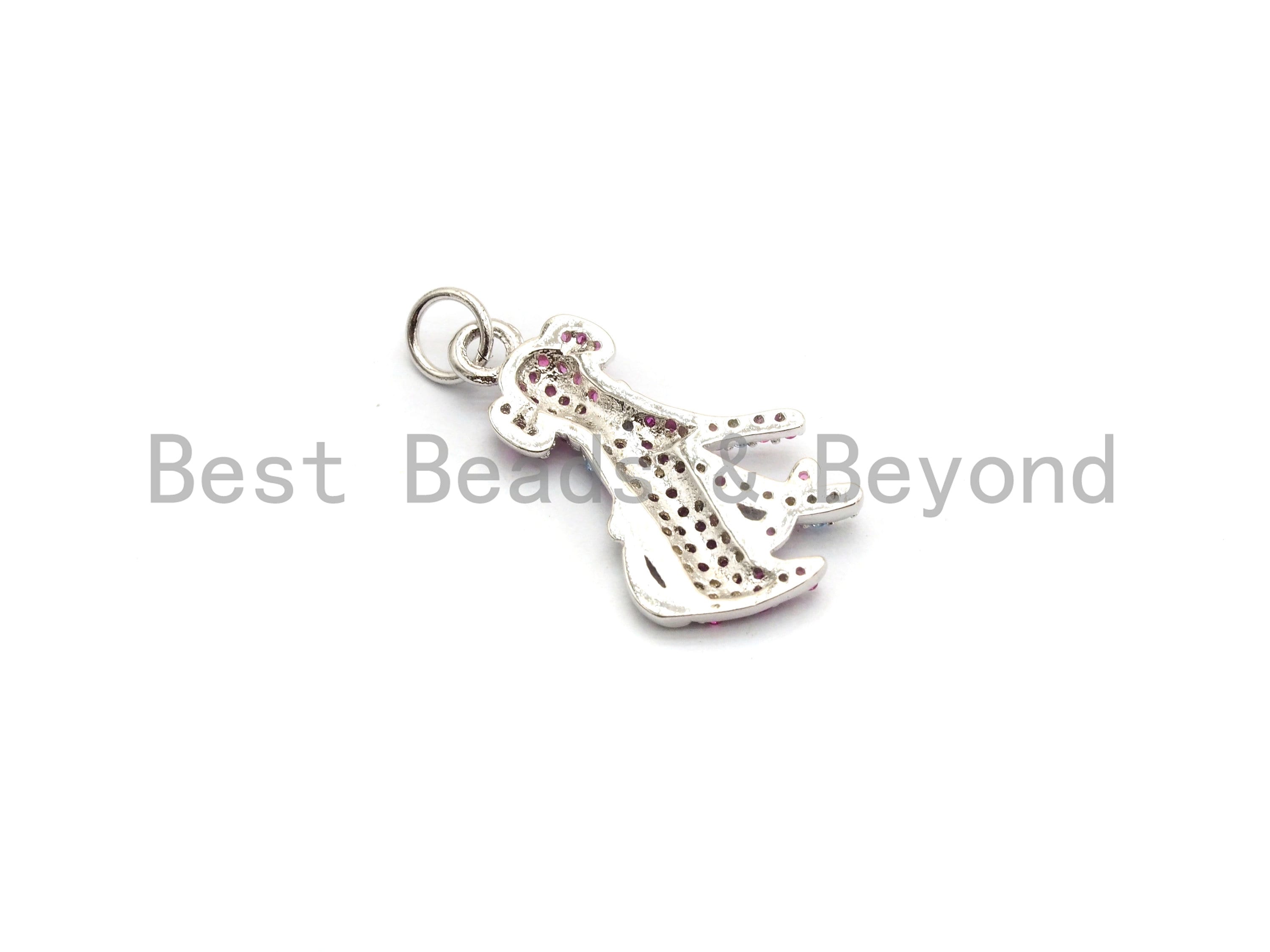 Fuchsia CZ Micro Pave Dog Pendant for Necklace/Bracelet, Cubic Zirconia Pendant,13x23mm, sku#Y192